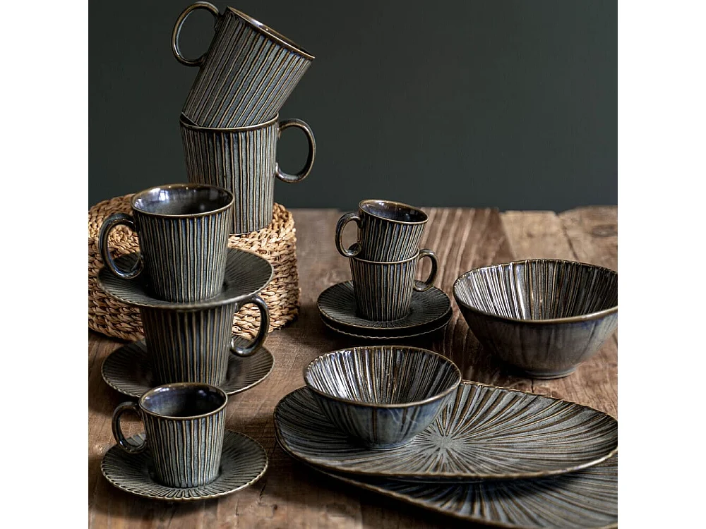 Coffret de 6 tasses à café avec sous tasses Liv bleu 9 cl