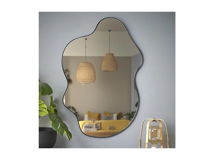 Miroir mural 56 x 90 cm en aluminium brossé noir Ely