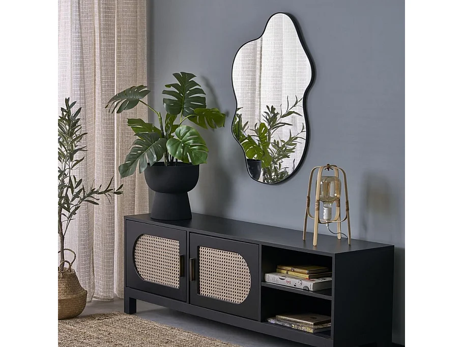 56 x 90 cm specchio da parete in alluminio spazzolato nero Ely