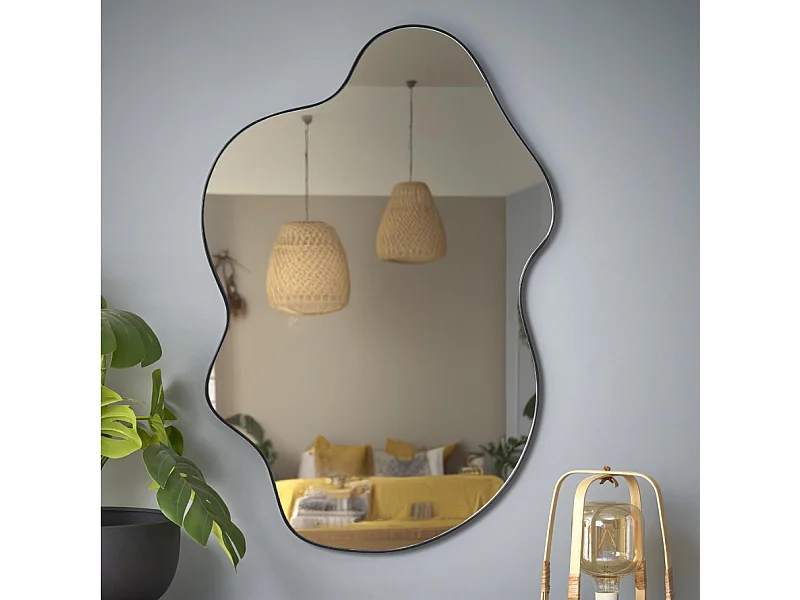 Miroir mural 56 x 90 cm en aluminium brossé noir Ely