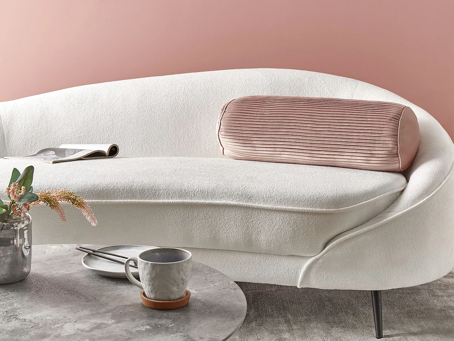 Coussin JONQUIL Velours 22 x 60 cm Rose Unicolore