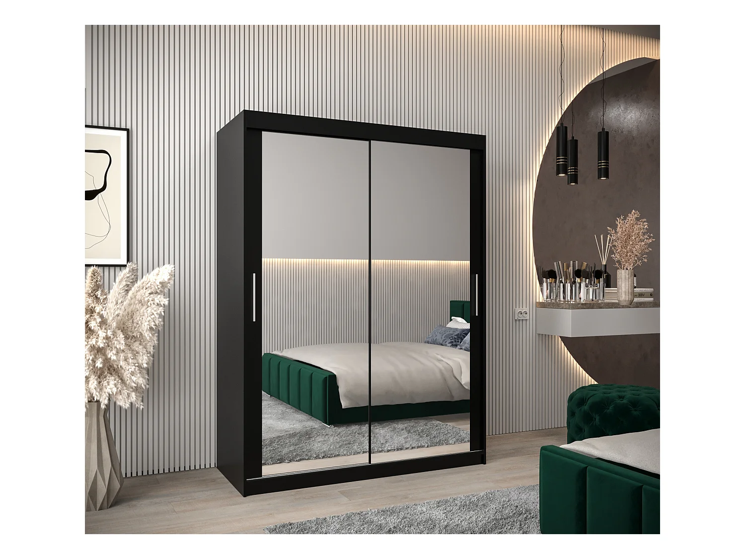 Armoire Tokyo 3 À Portes Coulissantes 200/150/62 2 portes (Noir/Noir)