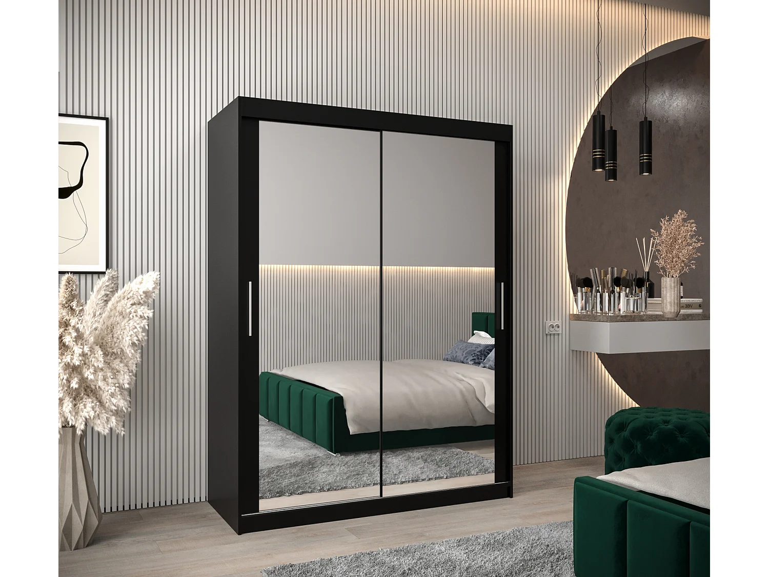 Armoire Tokyo 3 À Portes Coulissantes 200/150/62 2 portes (Noir/Noir)