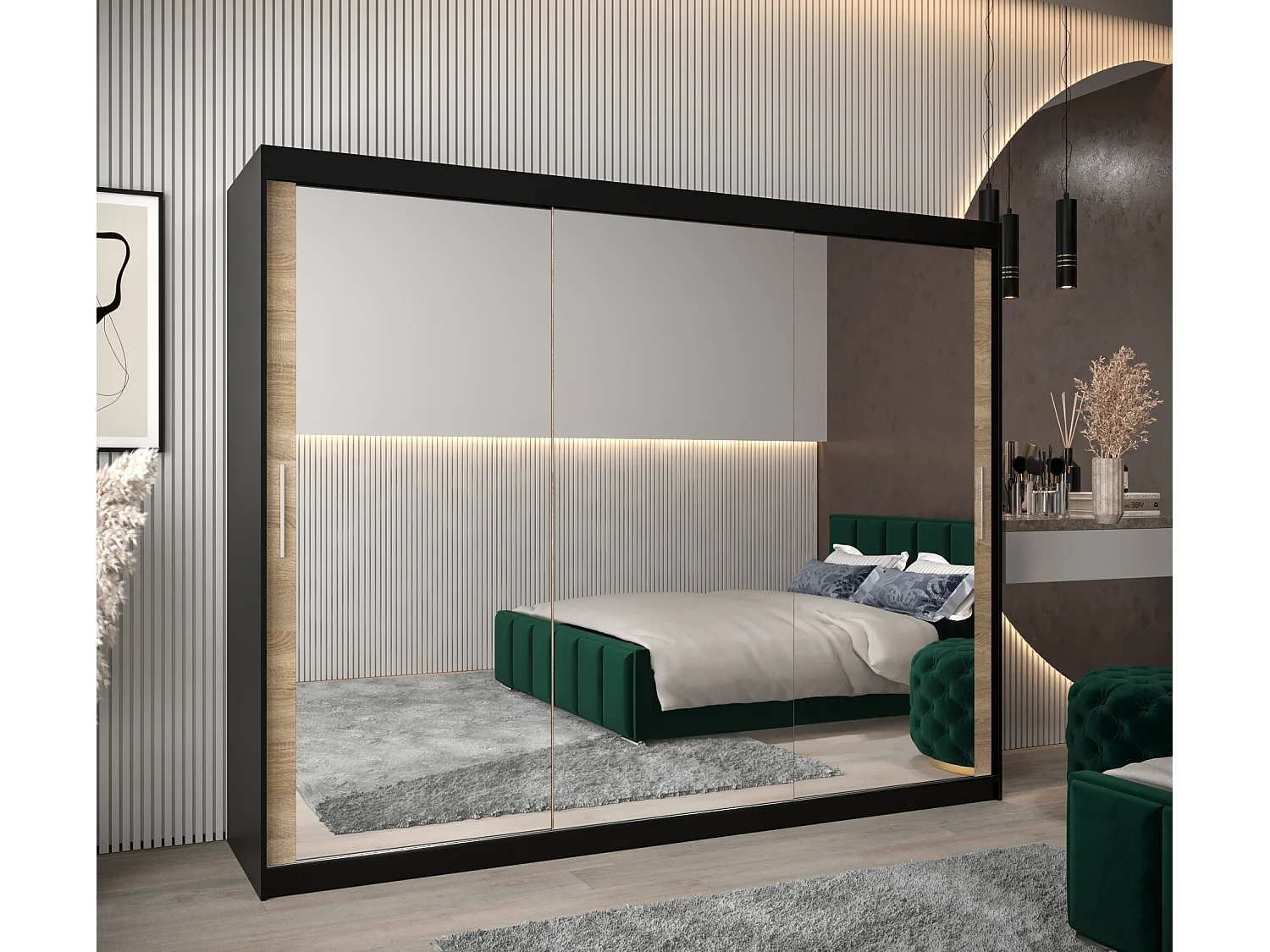 Armoire Tokyo 3 À Portes Coulissantes 200/250/62 3 Portes (Noir/Sonoma)