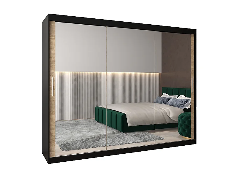 Armoire Tokyo 3 À Portes Coulissantes 200/250/62 3 Portes (Noir/Sonoma)