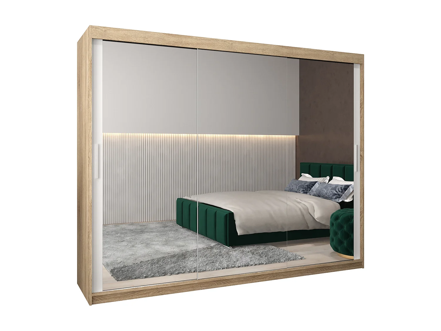 Schwebetürenschrank Tokyo 3 200/250/62 2-Türig (Sonoma/Weiß)