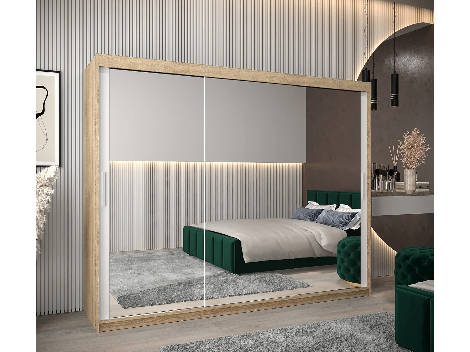 Armoire Tokyo 3 À Portes Coulissantes 200/250/62 3 Portes (Sonoma/Blanc)