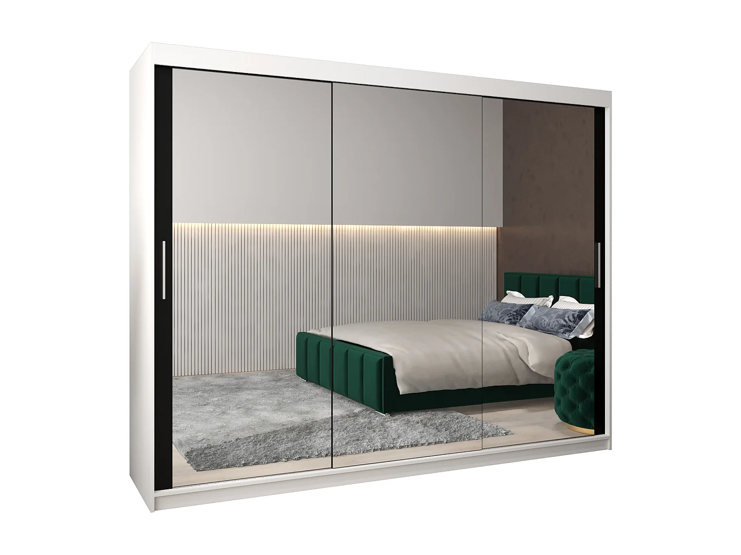 Armoire Tokyo 3 À Portes Coulissantes 200/250/62 3 Portes (Blanc/Noir)