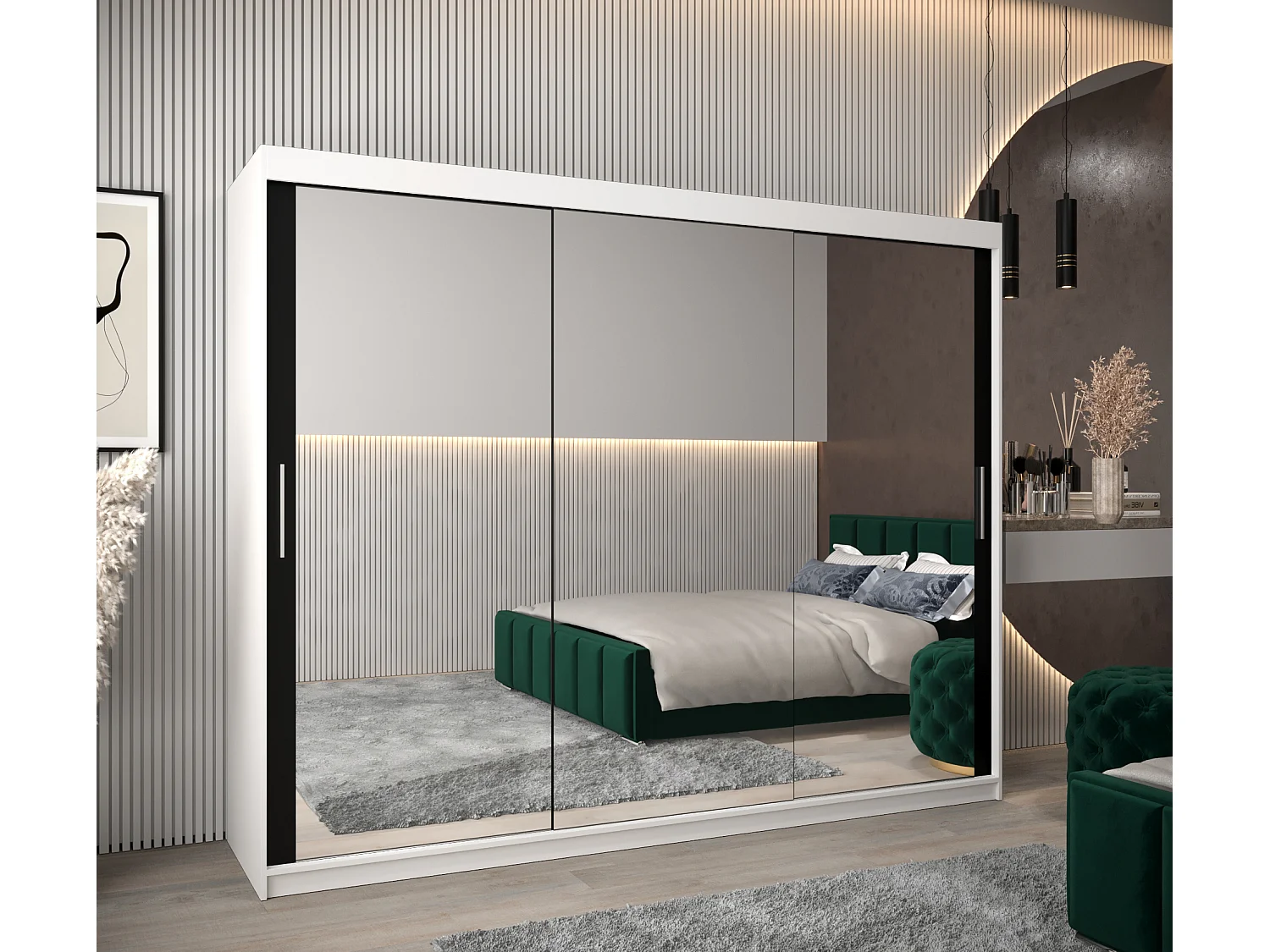 Armoire Tokyo 3 À Portes Coulissantes 200/250/62 3 Portes (Blanc/Noir)