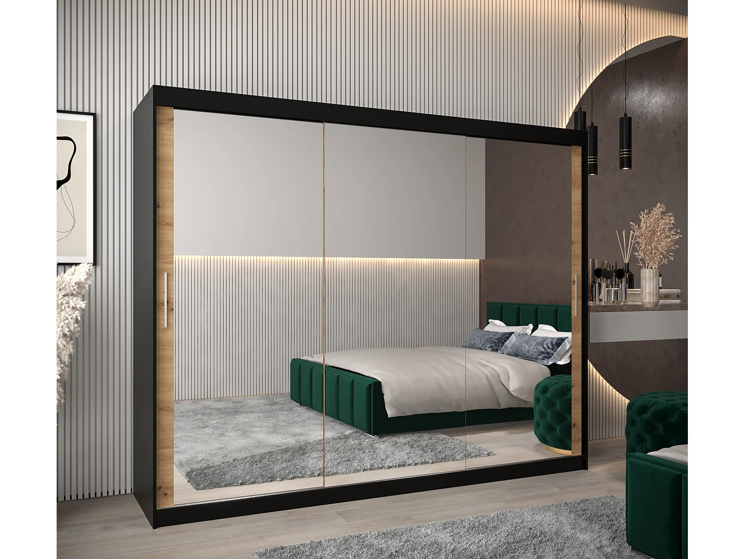 Armario Tokyo 3 de puertas correderas 200/250/62 3 puertas (negro/artisan)