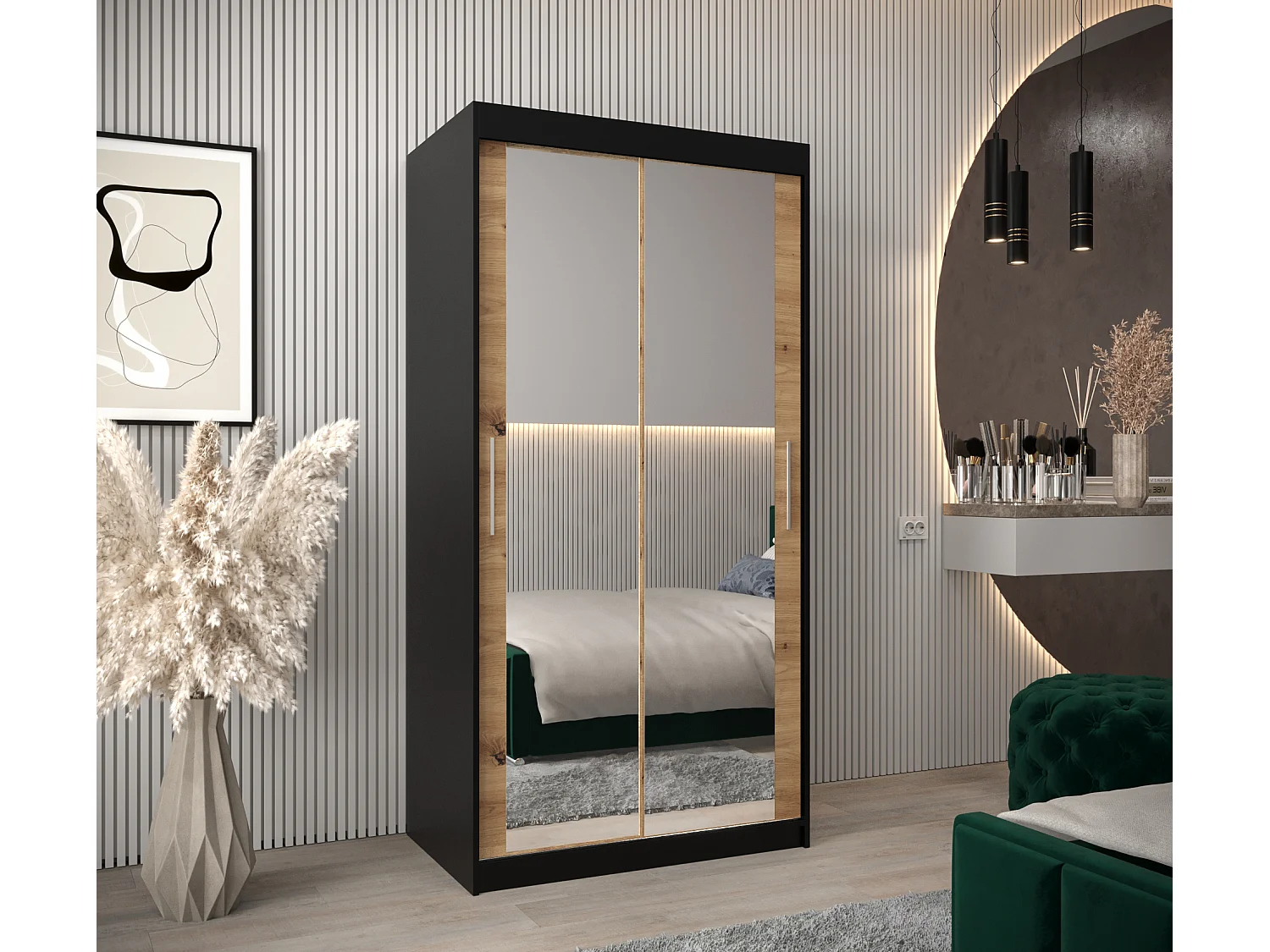 Armoire Tokyo 3 À Portes Coulissantes 200/100/62 2 portes (Noir/Artisan)