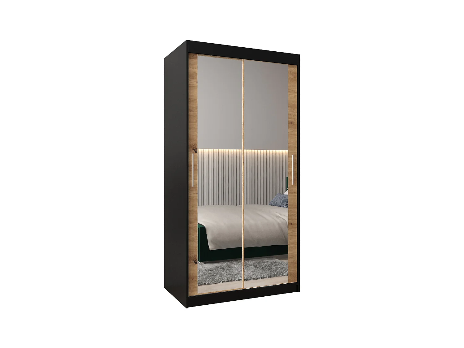 Schwebetürenschrank Tokyo 3 200/100/62 2-Türig (Schwarz/Artisan)