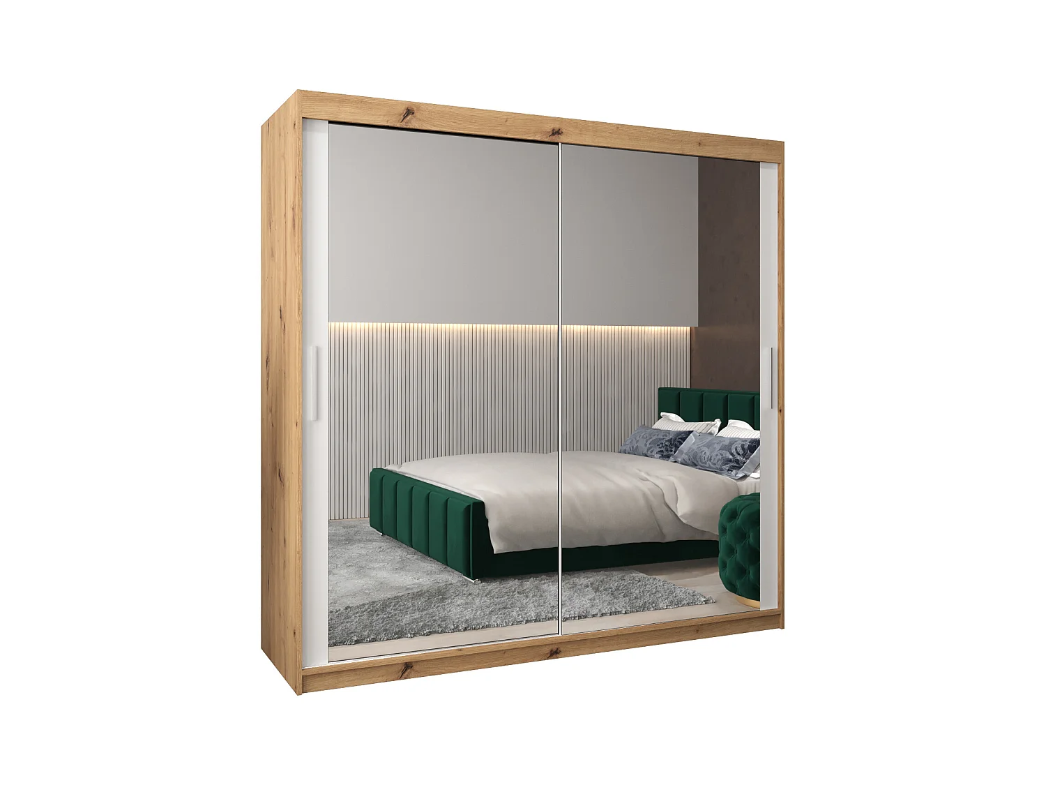 Schwebetürenschrank Tokyo 3 200/200/62 2-Türig (Artisan/Weiß)