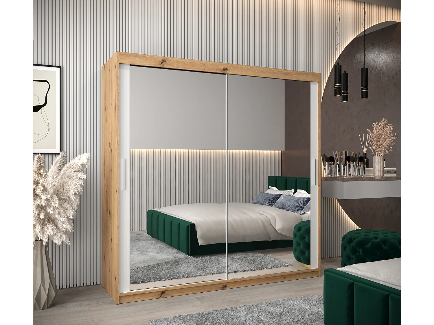 Tokyo 3 kledingkast met schuifdeuren 200/200/62 2 deuren (artisan/wit)