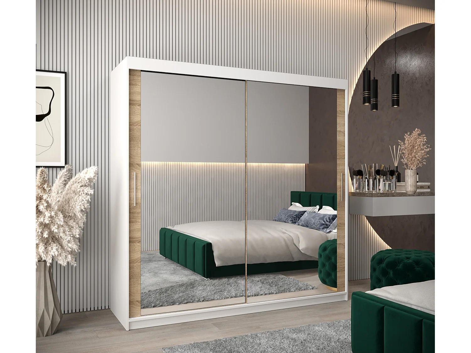 Armoire Tokyo 3 À Portes Coulissantes 200/200/62 2 portes (Blanc/Sonoma)