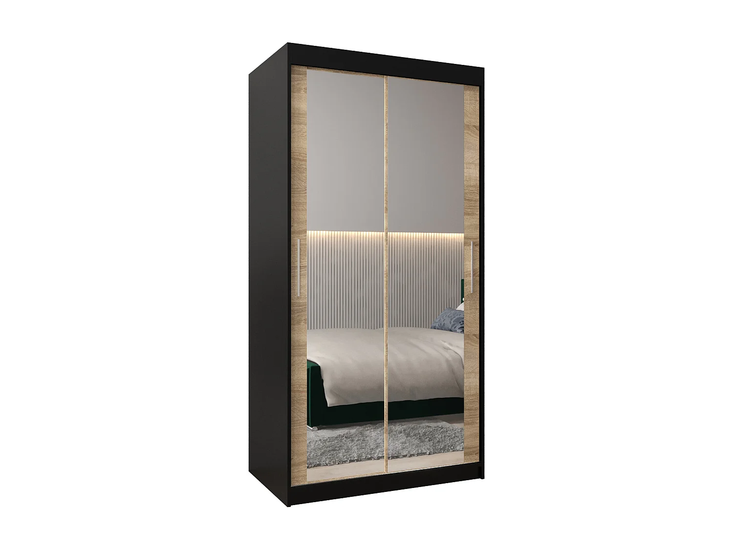 Schwebetürenschrank Tokyo 3 200/100/62 2-Türig (Schwarz/Sonoma)