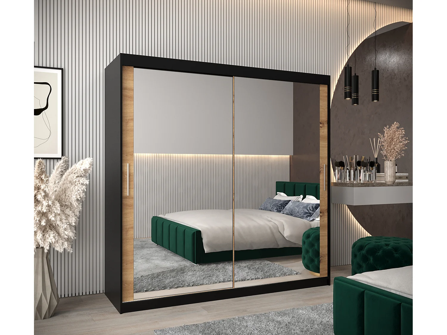 Armoire Tokyo 3 À Portes Coulissantes 200/200/62 2 portes (Noir/Artisan)