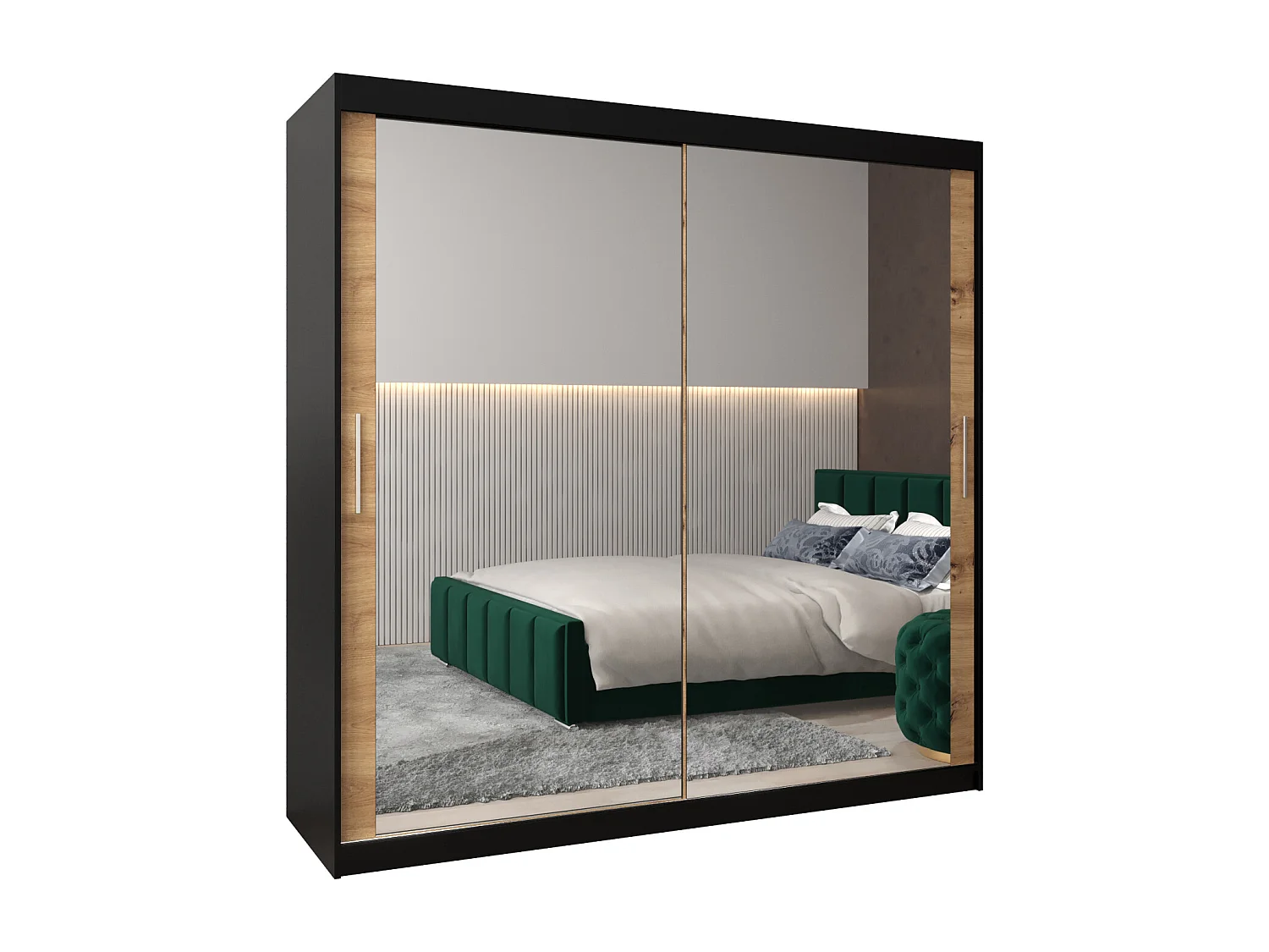 Armoire Tokyo 3 À Portes Coulissantes 200/200/62 2 portes (Noir/Artisan)