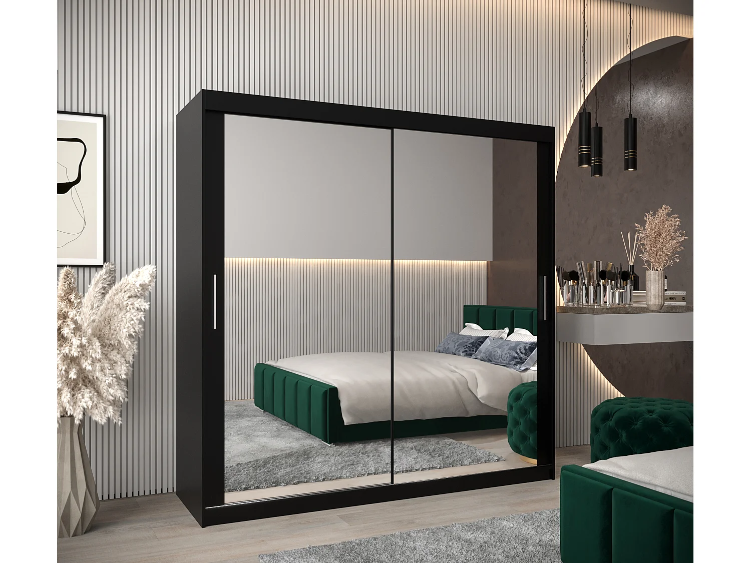 Schwebetürenschrank Tokyo 3 200/200/62 2-Türig (Schwarz)