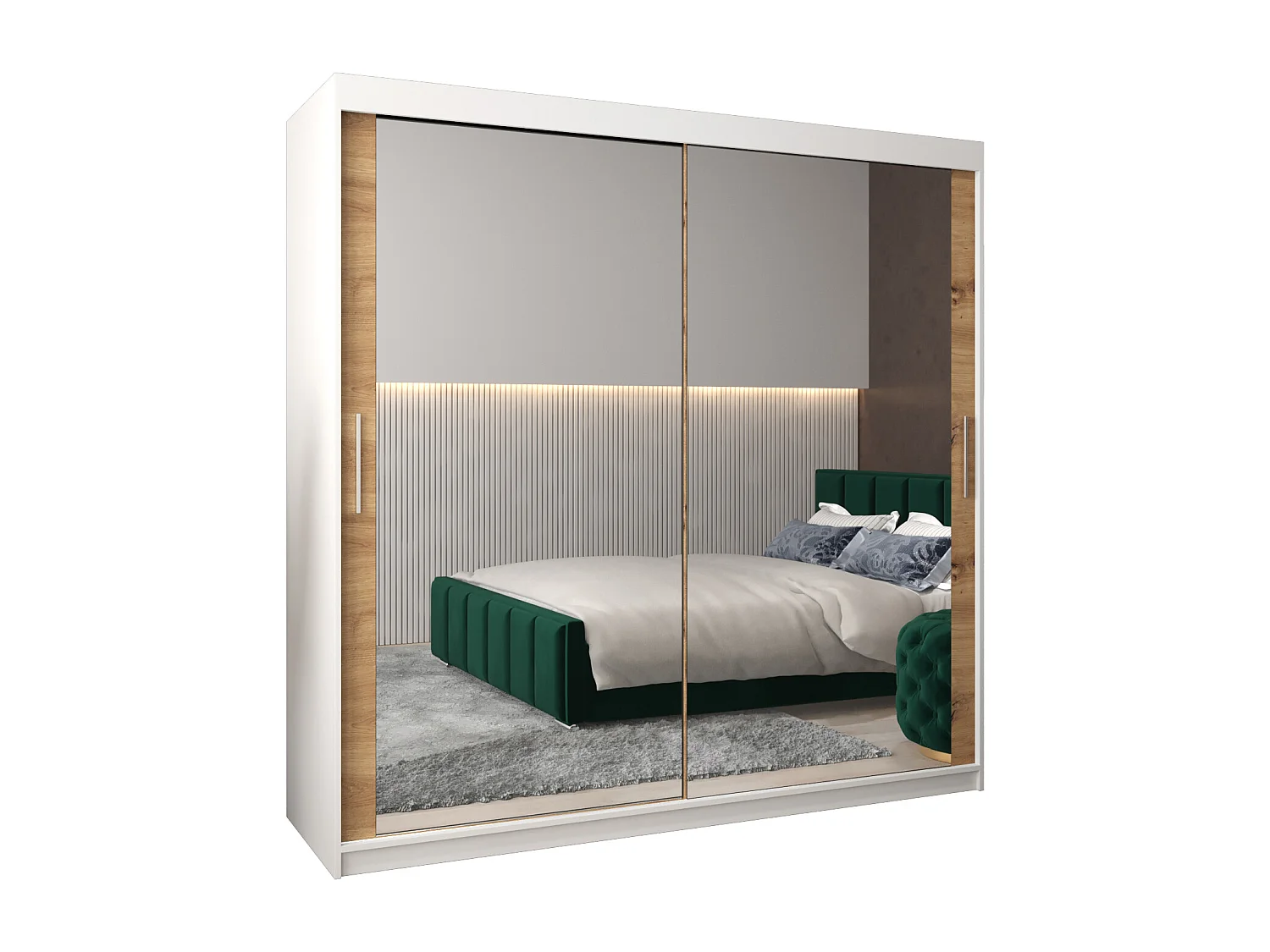 Schwebetürenschrank Tokyo 3 200/200/62 2-Türig (Weiß/Artisan)