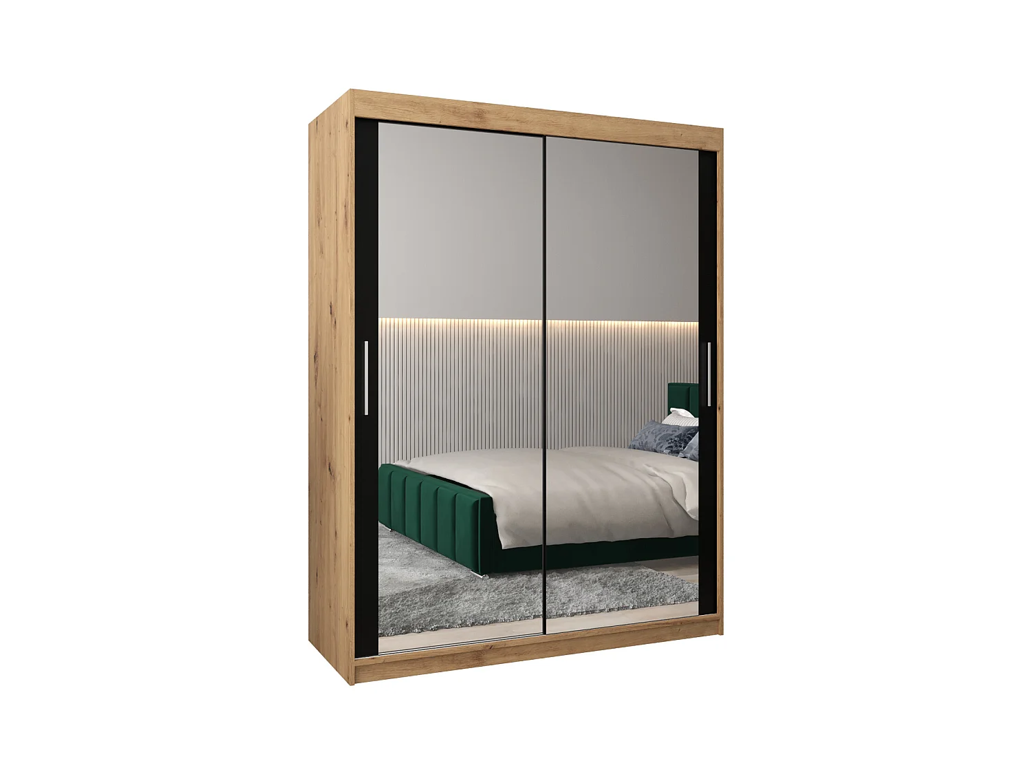 Schwebetürenschrank Tokyo 3 200/150/62 2-Türig (Artisan/Schwarz)