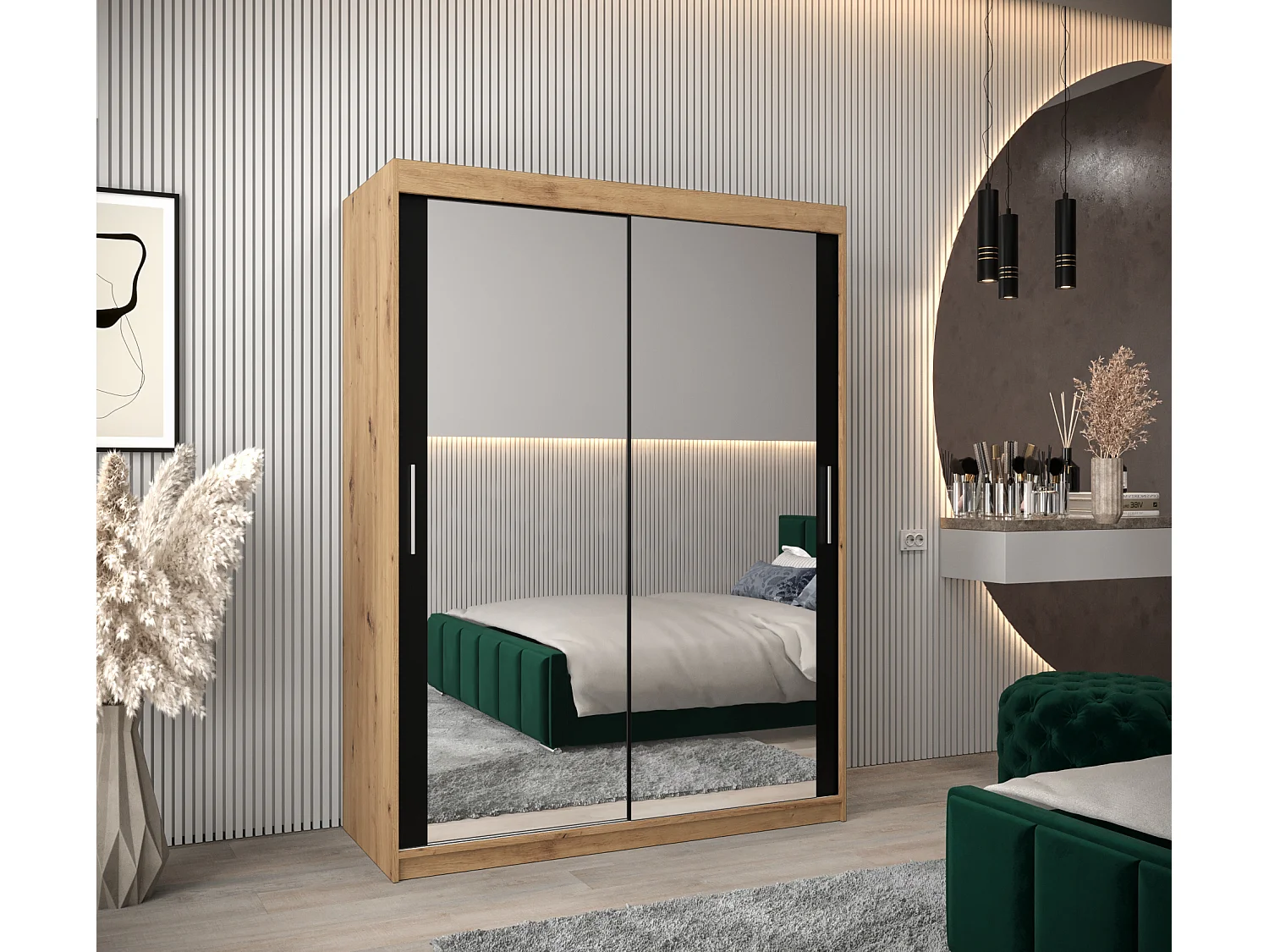 Armadio Tokyo 3 ad ante scorrevoli 200/150/62 2 porte (artisan/nero)