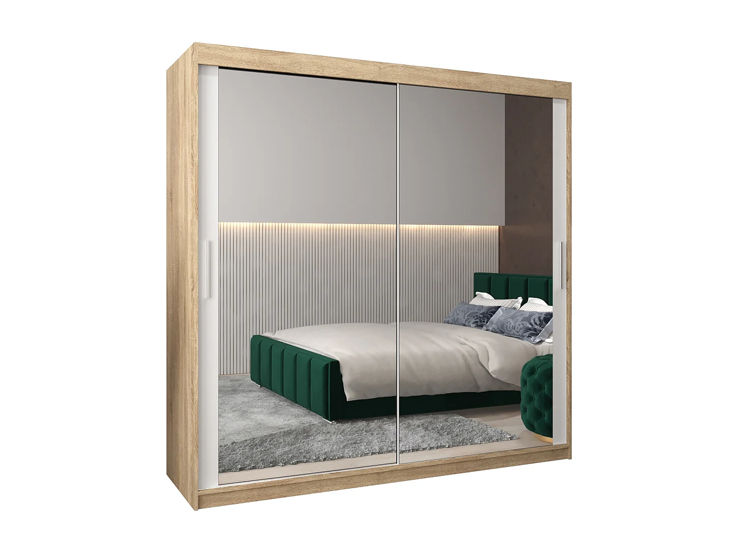 Schwebetürenschrank Tokyo 3 200/200/62 2-Türig (Sonoma/Weiß)