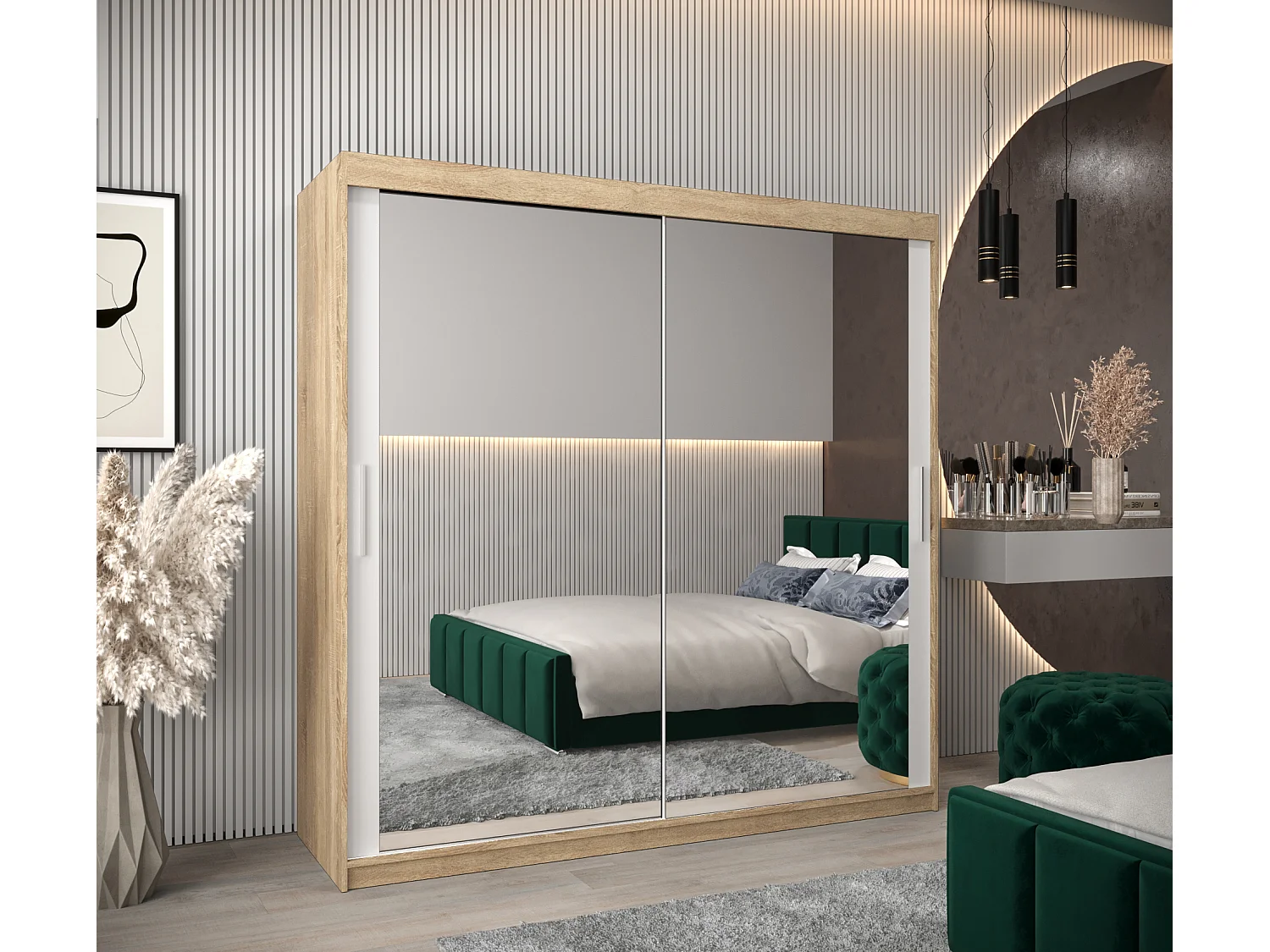 Schwebetürenschrank Tokyo 3 200/200/62 2-Türig (Sonoma/Weiß)