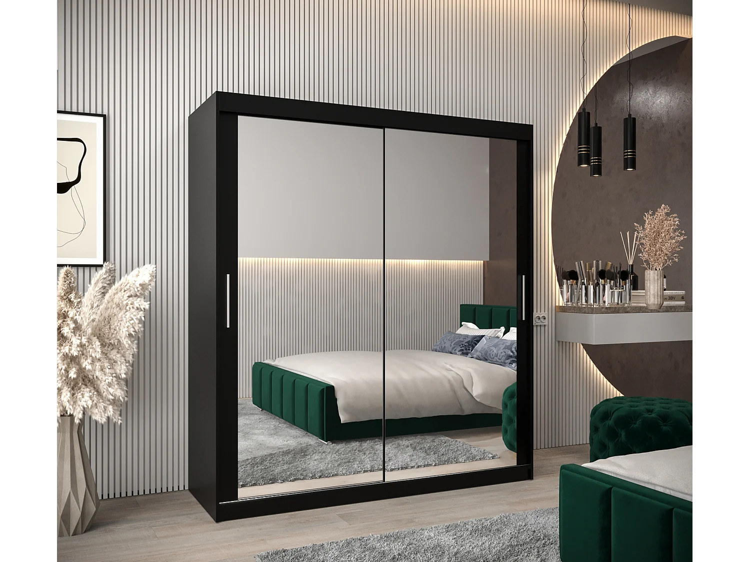 Schwebetürenschrank Tokyo 3 200/180/62 2-Türig (Schwarz)