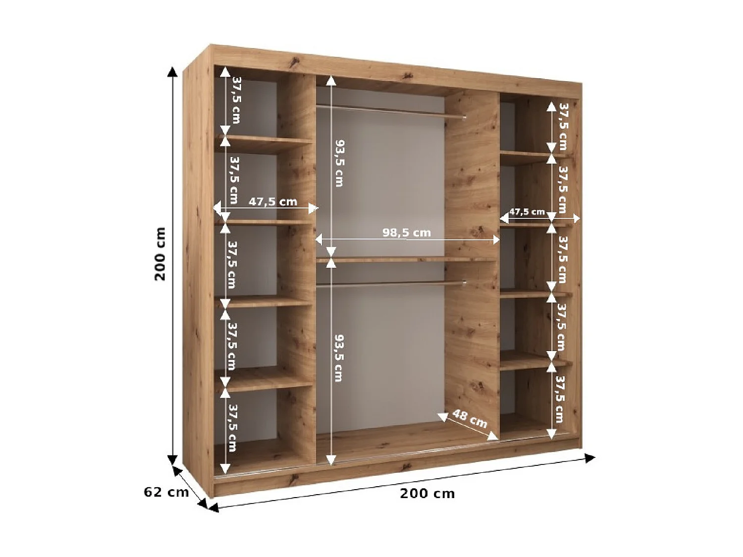 Schwebetürenschrank Tokyo 3 200/200/62 2-Türig (Weiß)