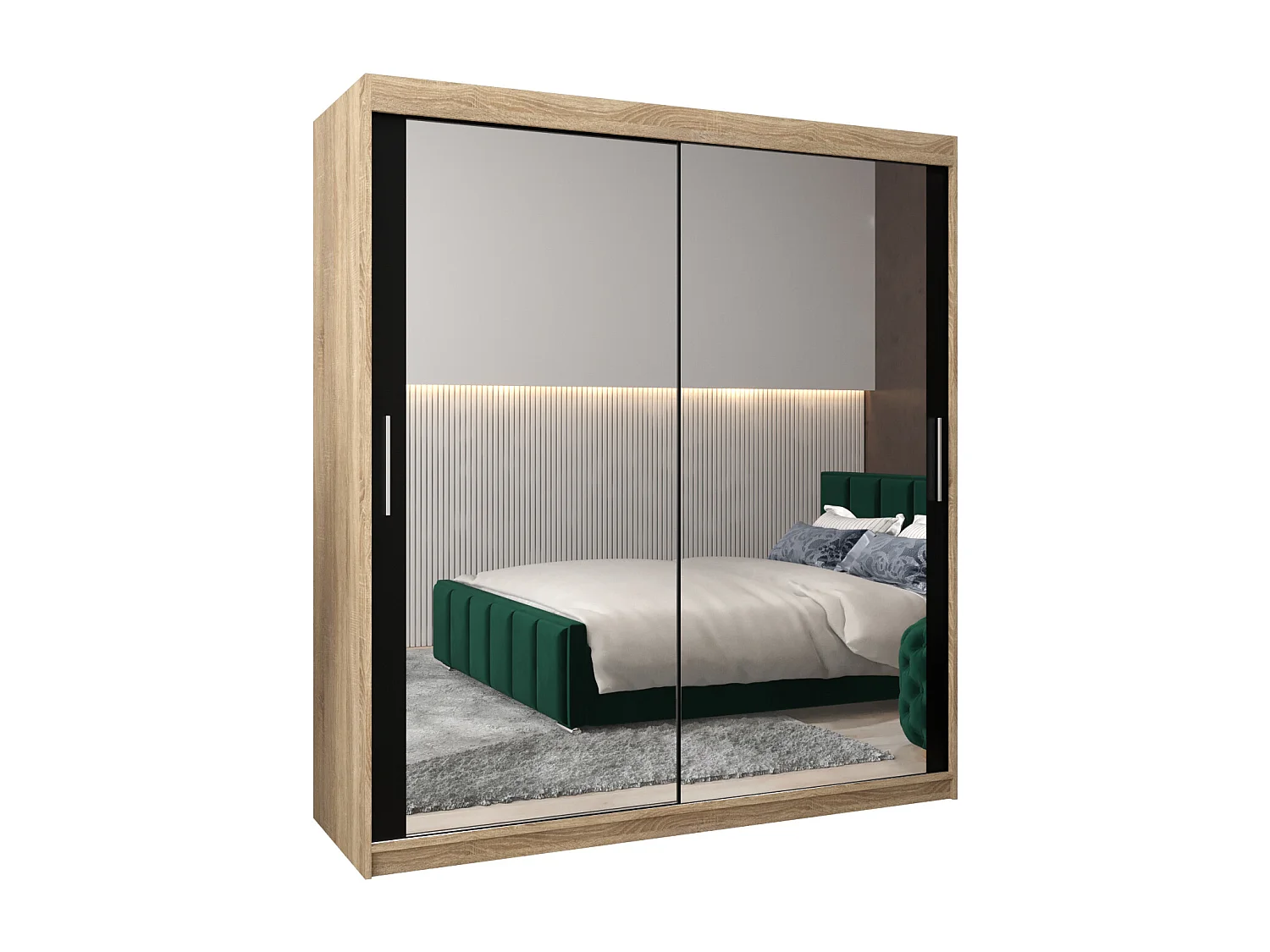 Schwebetürenschrank Tokyo 3 200/180/62 2-Türig (Sonoma/Schwarz)