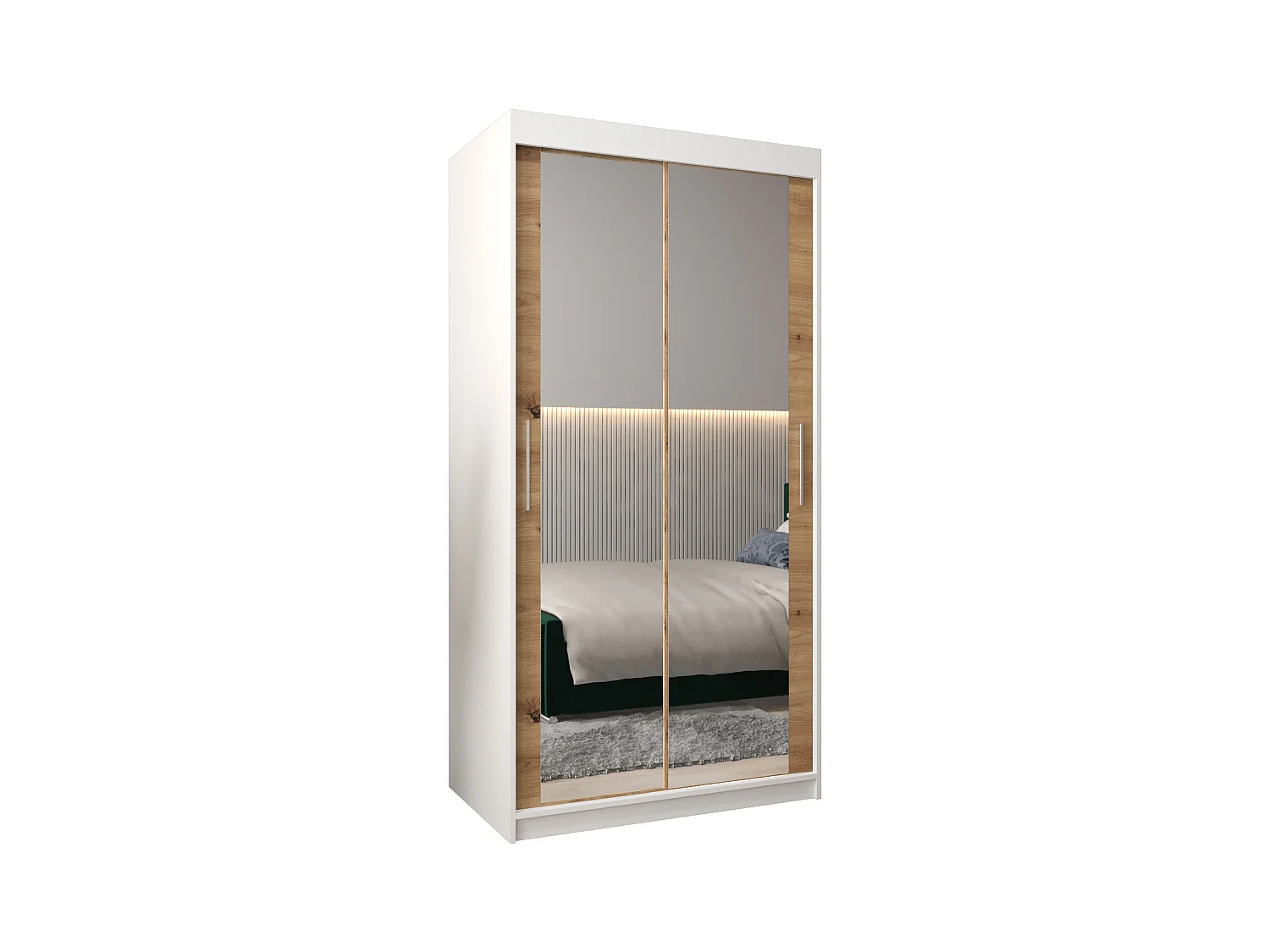 Schwebetürenschrank Tokyo 3 200/100/62 2-Türig (Weiß/Artisan)