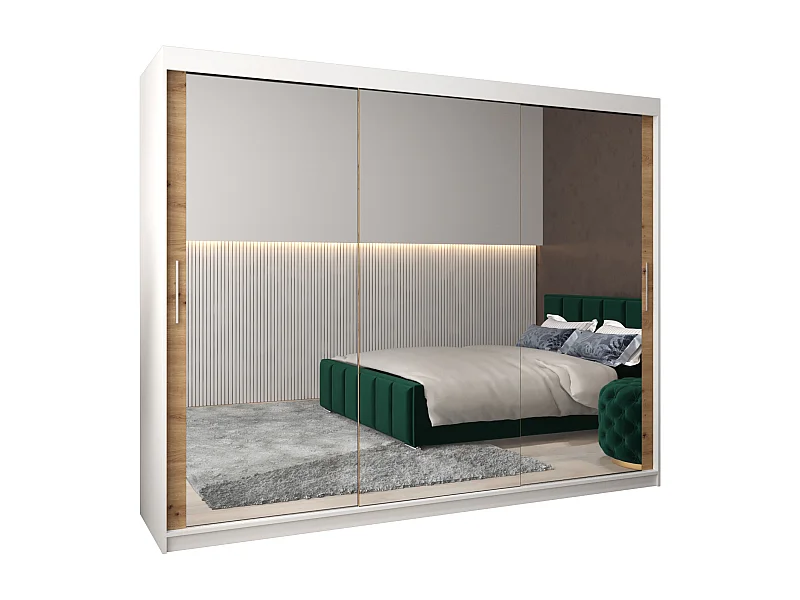 Tokyo 3 kledingkast met schuifdeuren 200/250/62 3 deuren (wit/artisan)