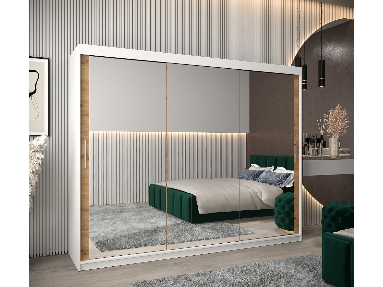 Armoire Tokyo 3 À Portes Coulissantes 200/250/62 3 Portes (Blanc/Artisan)