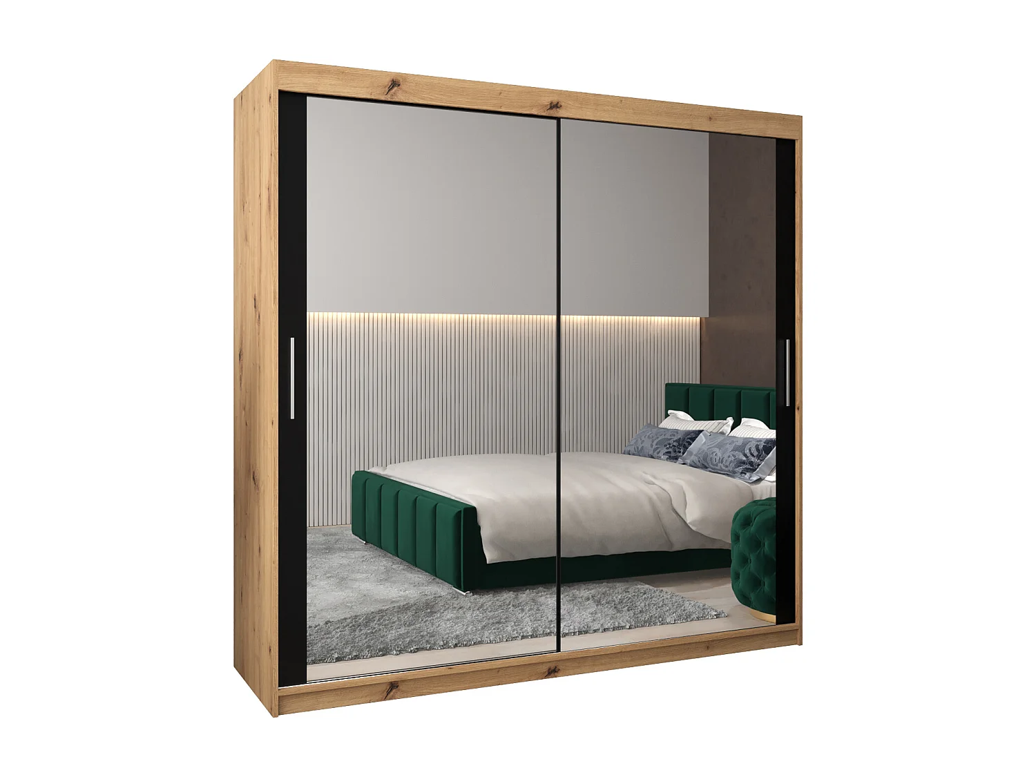 Schwebetürenschrank Tokyo 3 200/200/62 2-Türig (Artisan/Schwarz)