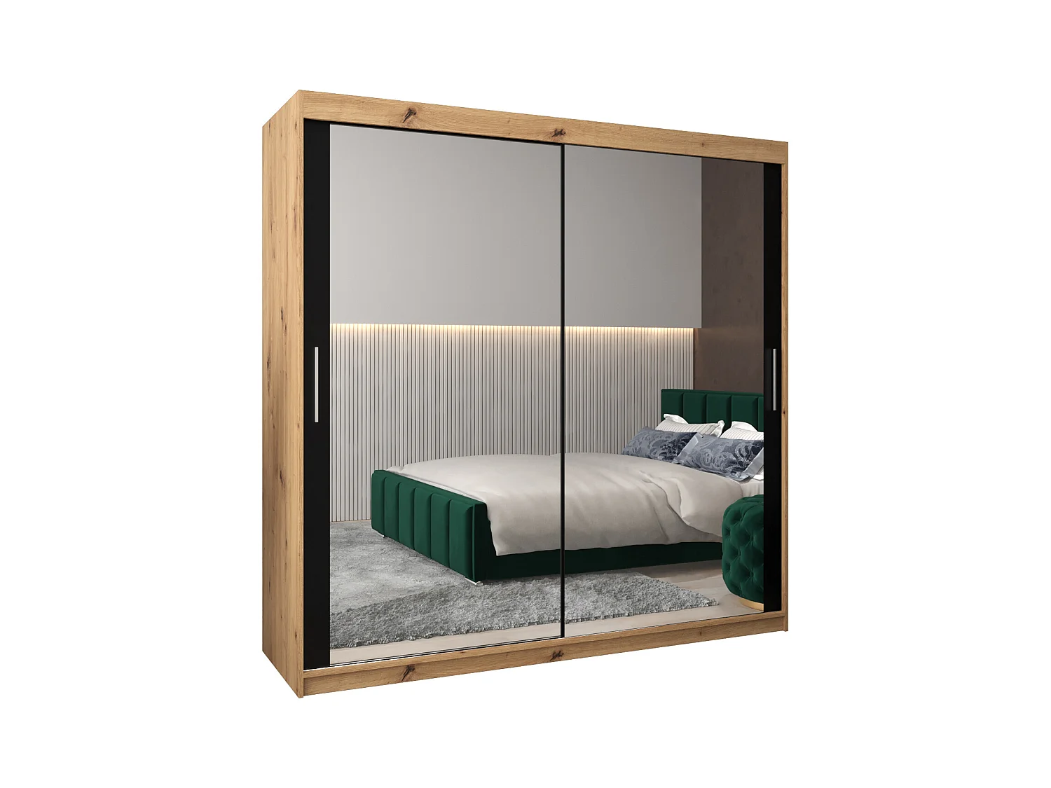 Schwebetürenschrank Tokyo 3 200/200/62 2-Türig (Artisan/Schwarz)