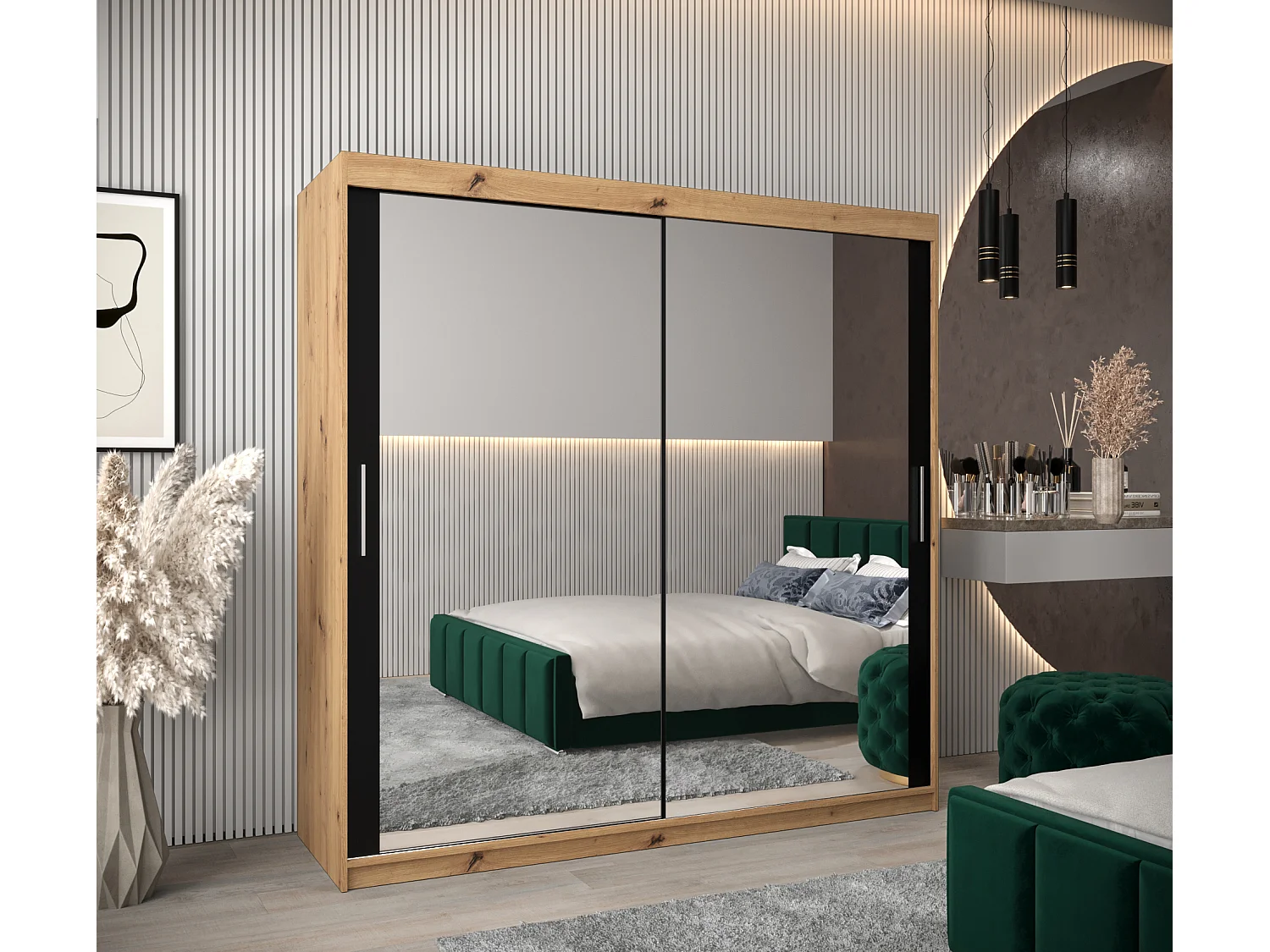 Armoire Tokyo 3 À Portes Coulissantes 200/200/62 2 portes (Artisan/Noir)