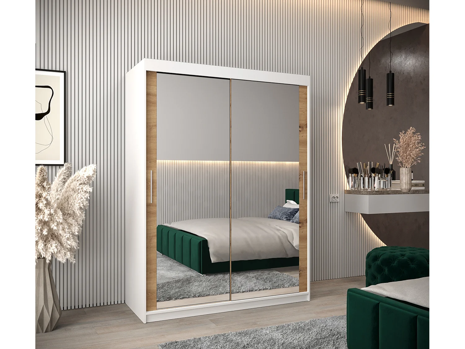 Armoire Tokyo 3 À Portes Coulissantes 200/150/62 2 portes (Blanc/Artisan)