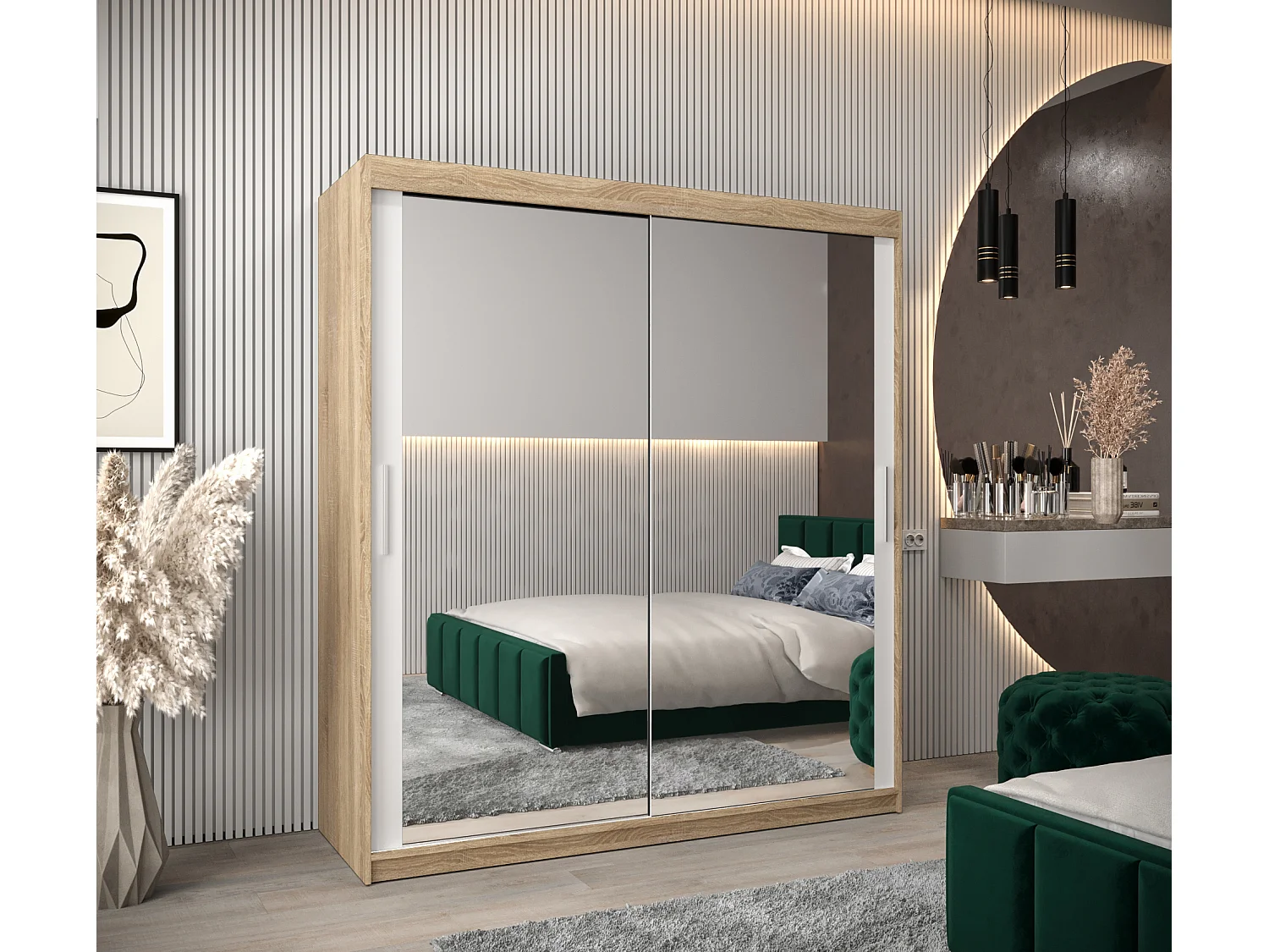 Armoire Tokyo 3 À Portes Coulissantes 200/180/62 2 portes (Sonoma/Blanc)