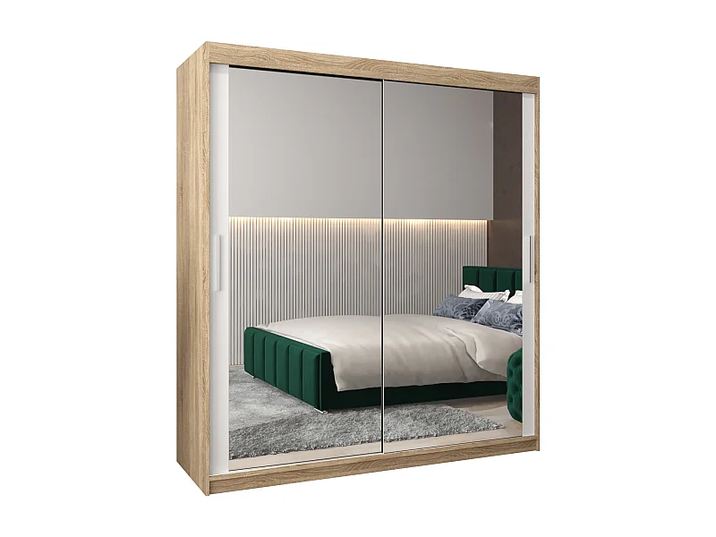 Schwebetürenschrank Tokyo 3 200/180/62 2-Türig (Sonoma/Weiß)