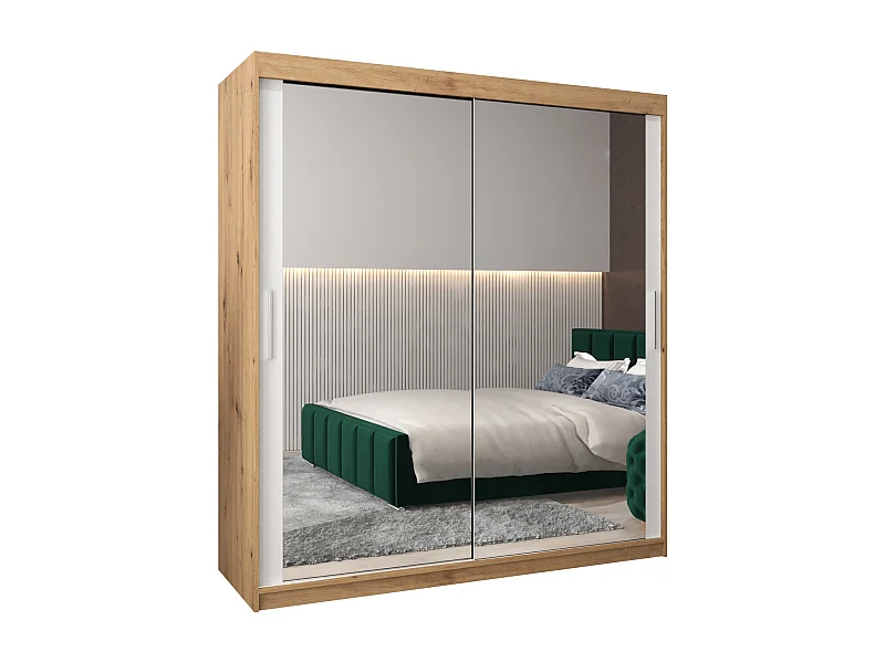 Armoire Tokyo 3 À Portes Coulissantes 200/180/62 2 portes (Artisan/Blanc)