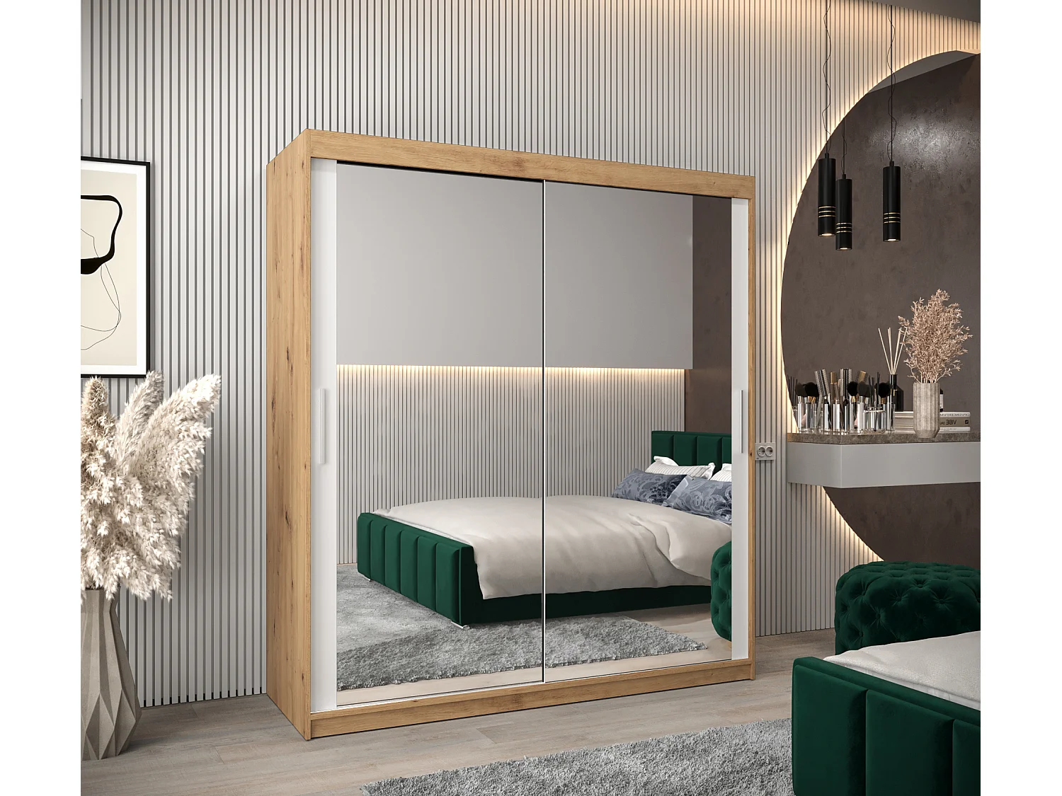 Armoire Tokyo 3 À Portes Coulissantes 200/180/62 2 portes (Artisan/Blanc)