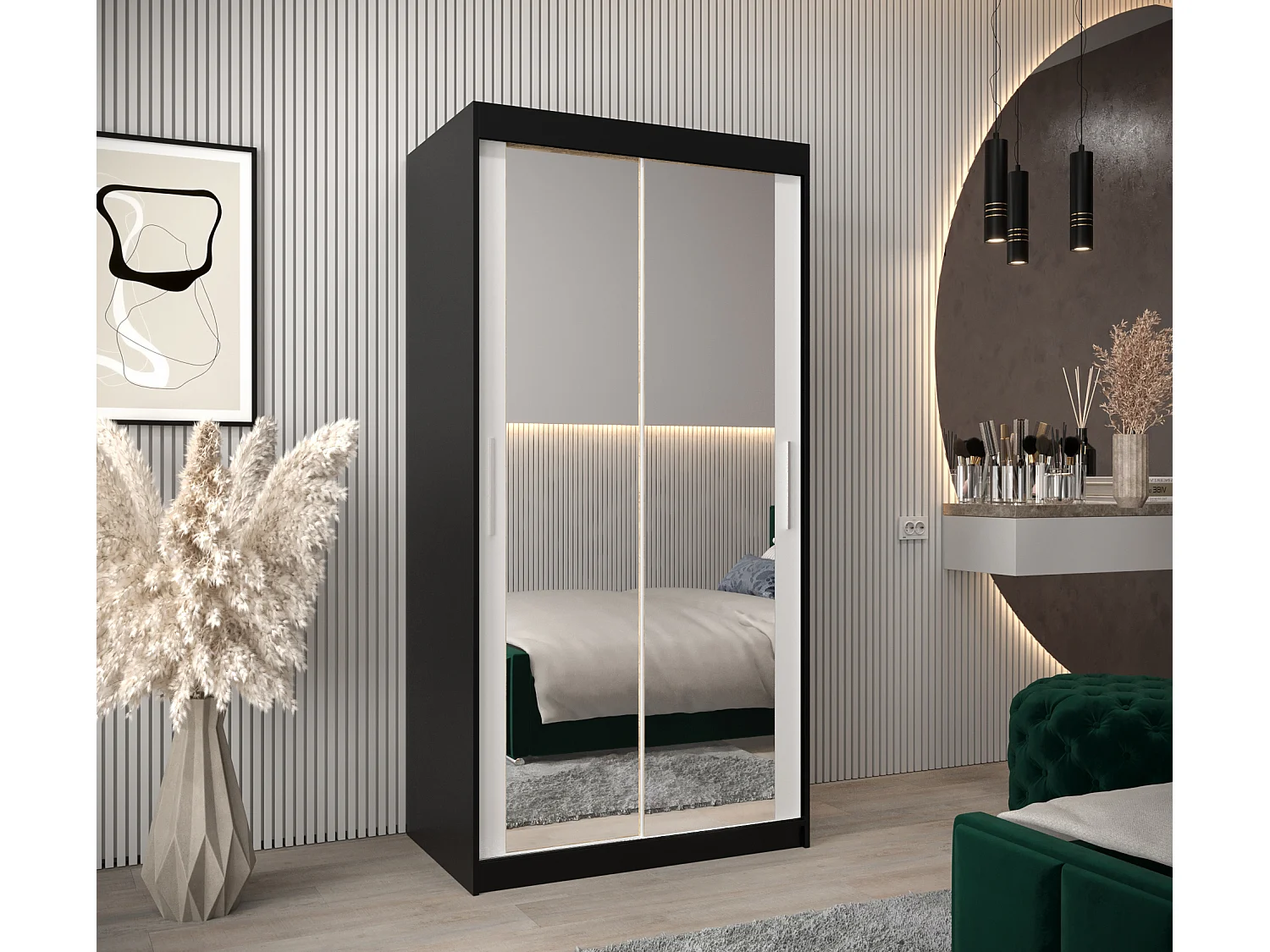 Armoire Tokyo 3 À Portes Coulissantes 200/100/62 2 portes (Noir/Blanc)