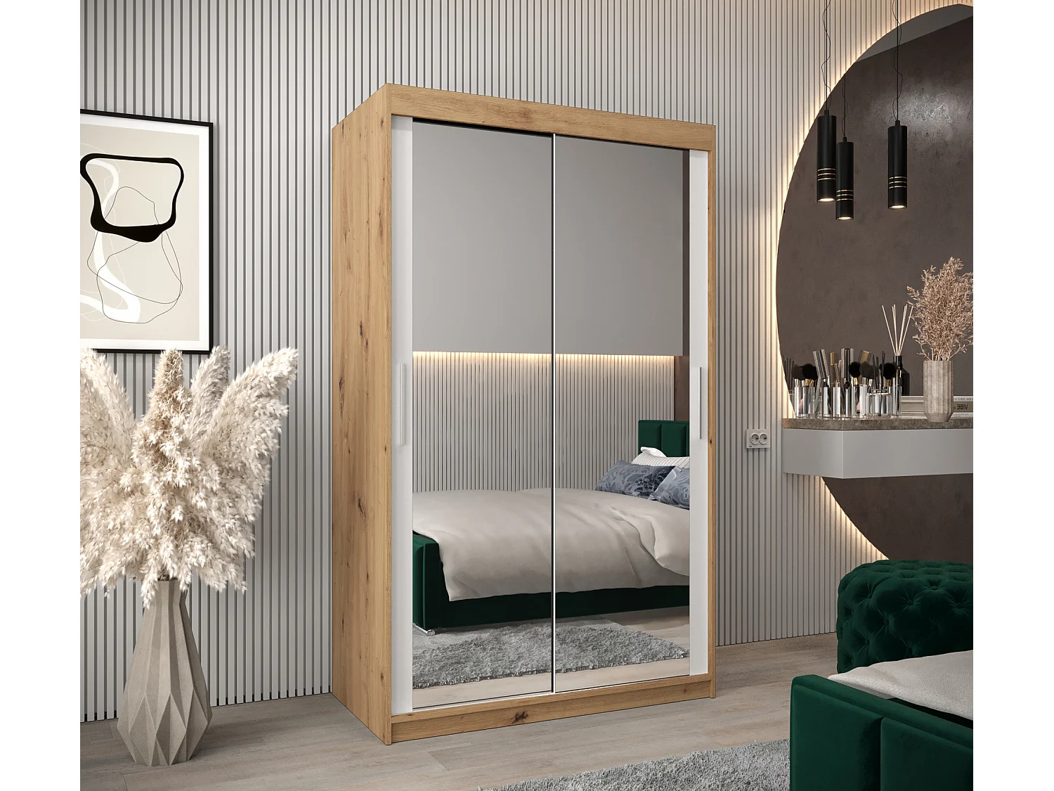 Armoire Tokyo 3 À Portes Coulissantes 200/120/62 2 portes (Artisan/Blanc)