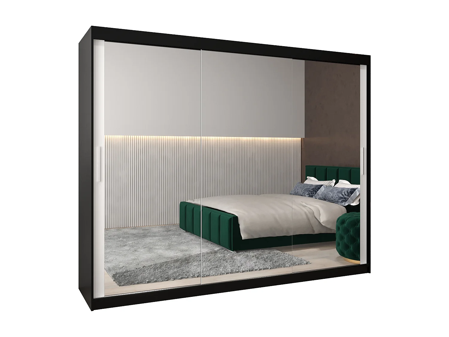 Schwebetürenschrank Tokyo 3 200/250/62 2-Türig (Schwarz/Weiß)