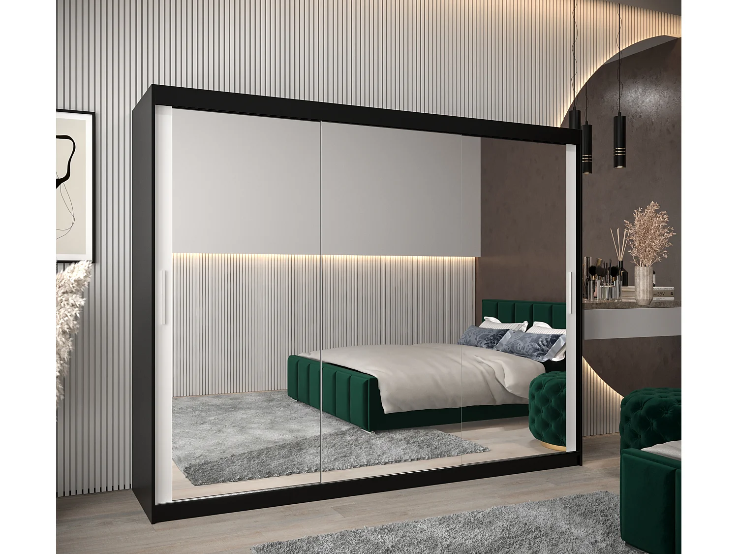 Armoire Tokyo 3 À Portes Coulissantes 200/250/62 3 Portes (Noir/Blanc)