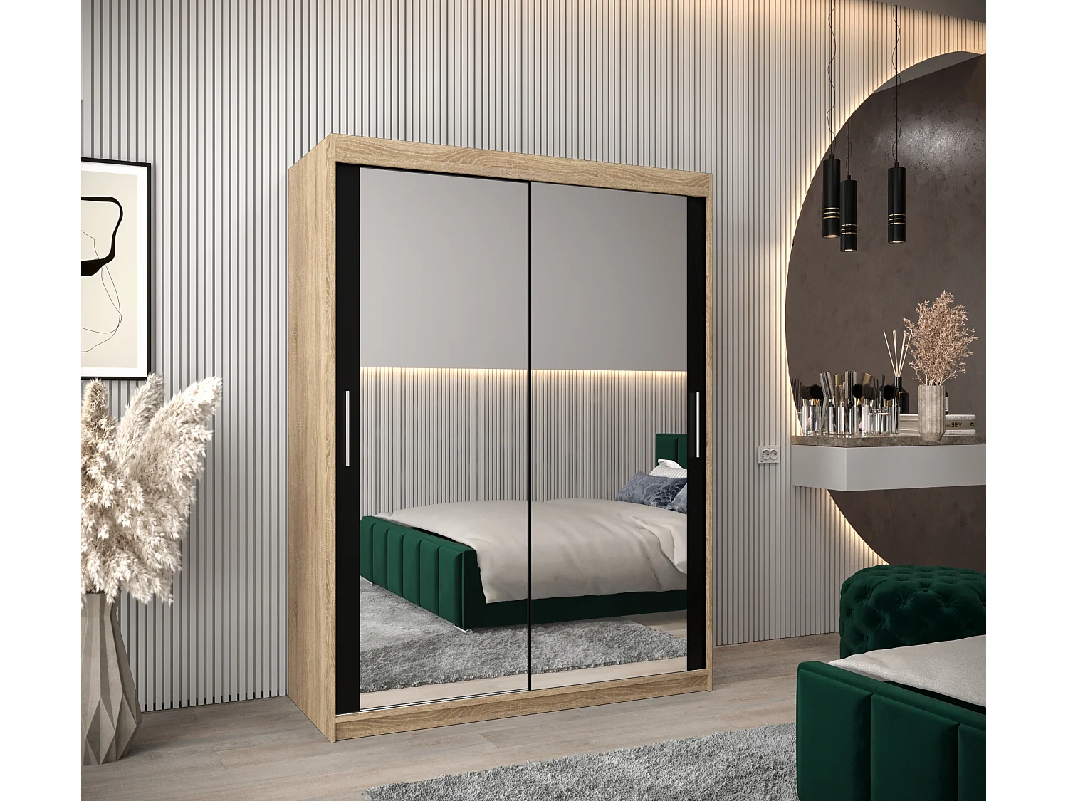 Tokyo 3 kledingkast met schuifdeuren 200/150/62 2 deuren (sonoma/zwart)