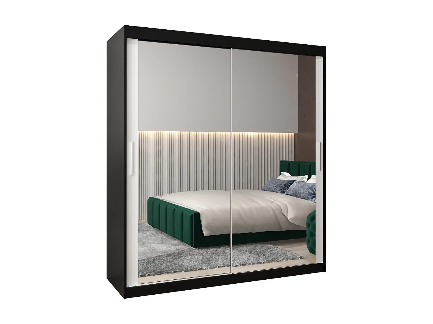 Armadio Tokyo 3 ad ante scorrevoli 200/180/62 2 porte (nero/bianco)