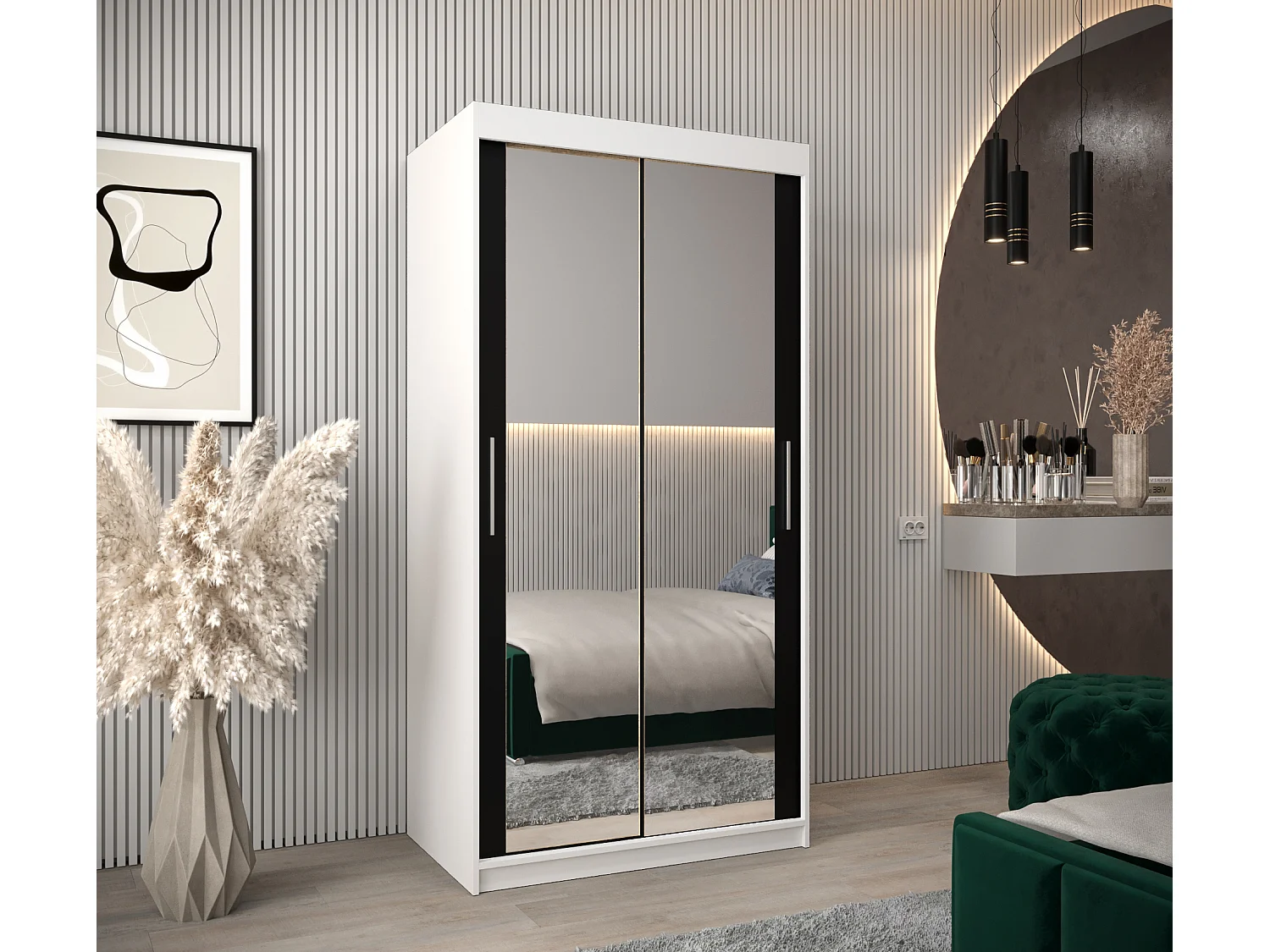 Armadio Tokyo 3 ad ante scorrevoli 200/100/62 2 porte (bianco/nero)