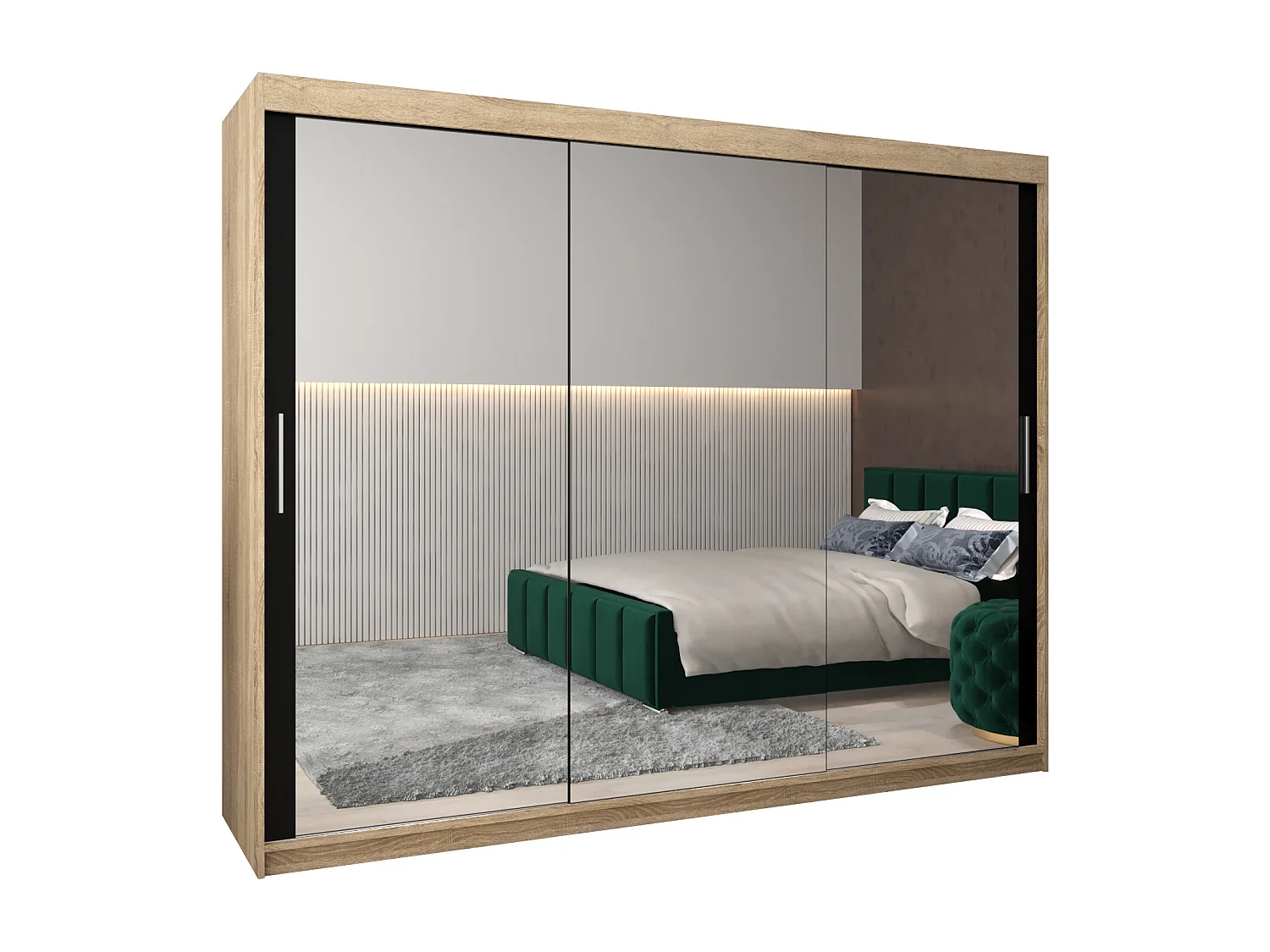 Schwebetürenschrank Tokyo 3 200/250/62 2-Türig (Sonoma/Schwarz)